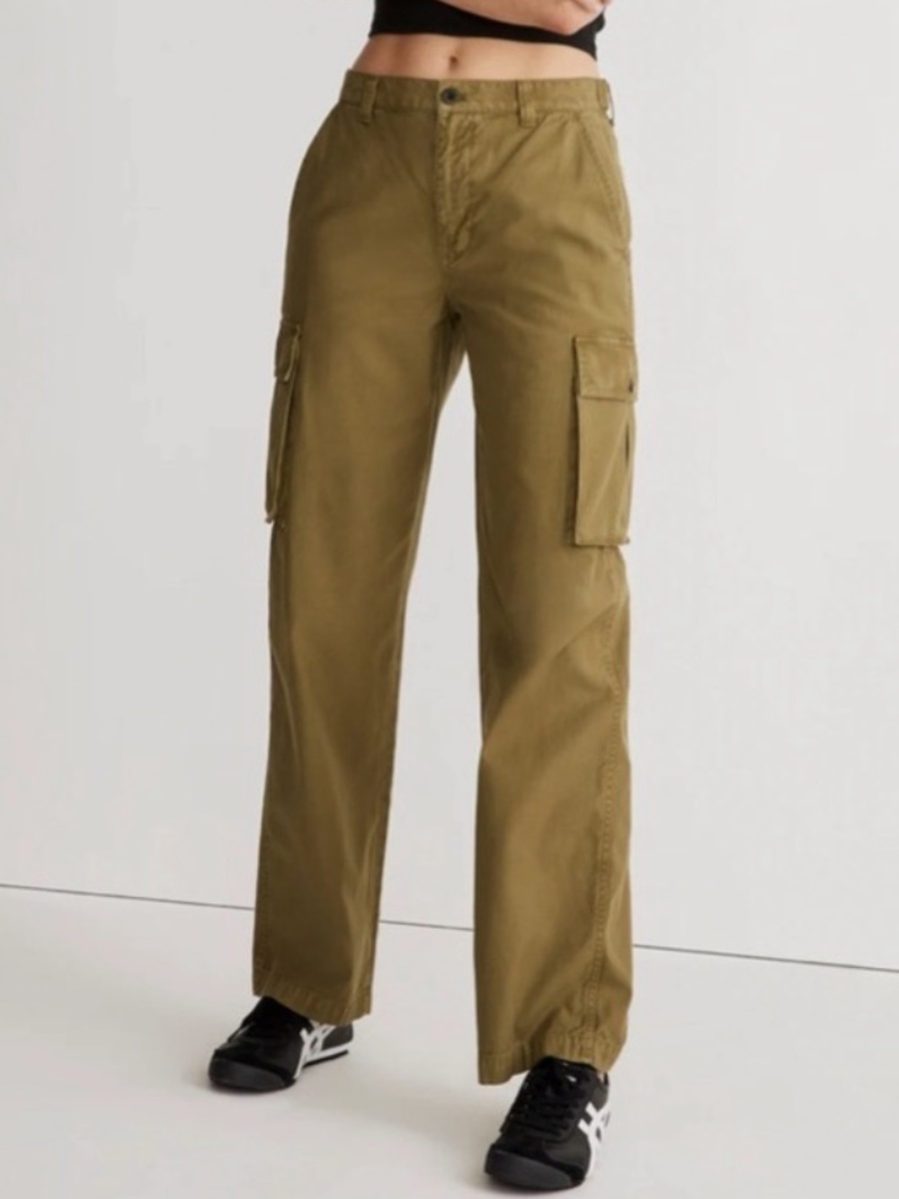 Madewell Low Slung Straight Cargo Pant Army Green Size 31 Cotton Wide Leg Comfy